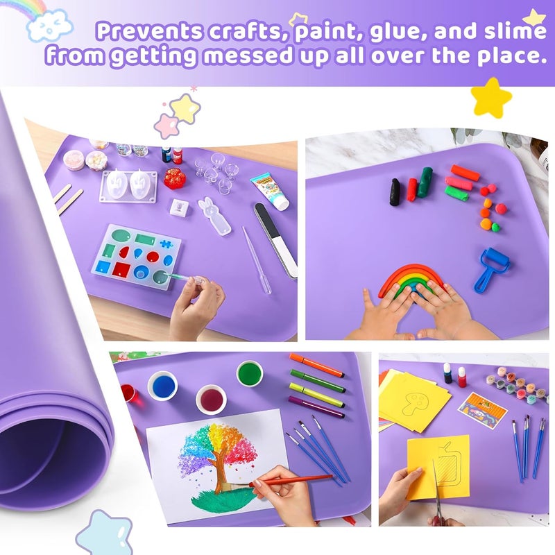 AtMini Store Silicone Art Mats for Kids, 24"x16" Silicone Craft Mat with Lip to Keep Clean, Play Sand, Painting, DIY Crafts Mat for Kids (Purple) - Image 2